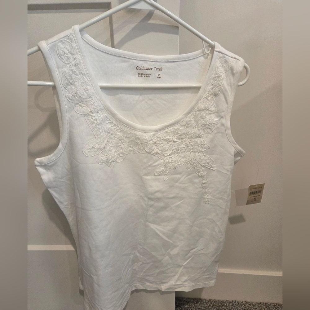 Coldwater Creek White Embroidered Tank Top